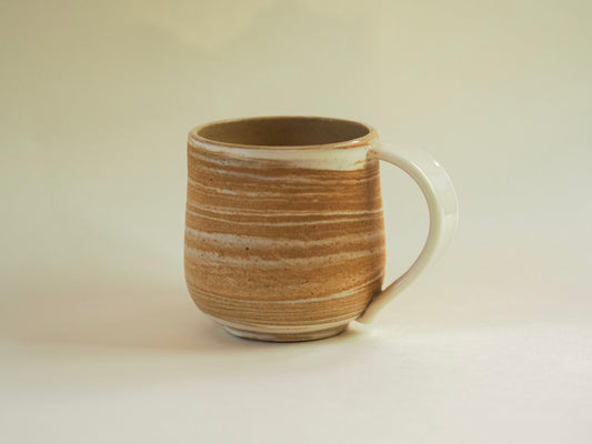 Hand-thrown landscapes mug in stoneware and porcelain, 8oz ceramic coffee mug with natural striations.