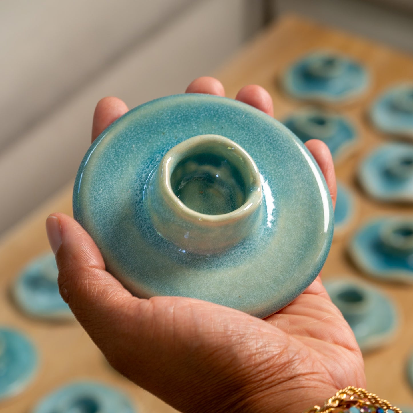 Tide Taper Candle Holder in Pool Blue