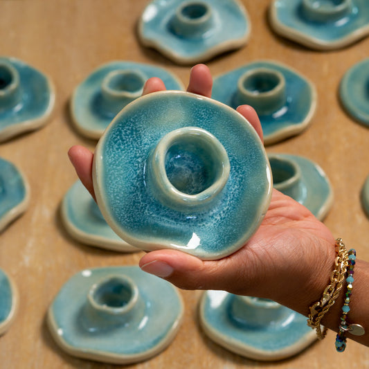 Wave Taper Candle Holder in Pool Blue