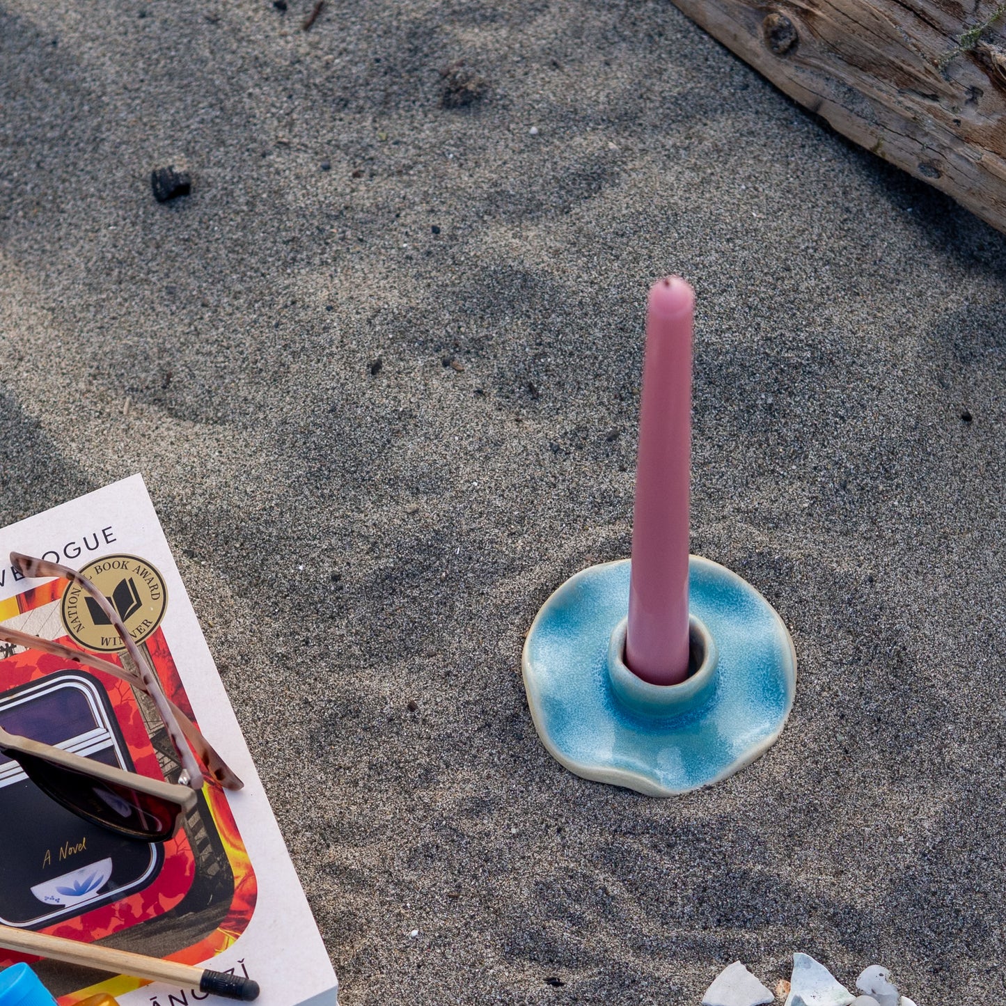 Wave Taper Candle Holder in Pool Blue