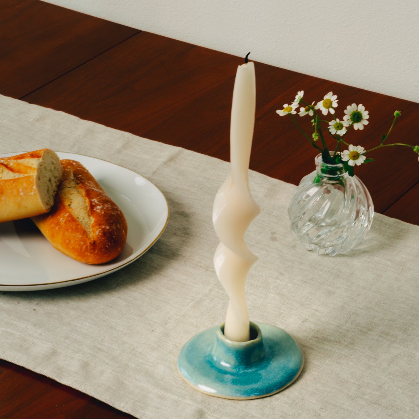 Tide Taper Candle Holder in Pool Blue